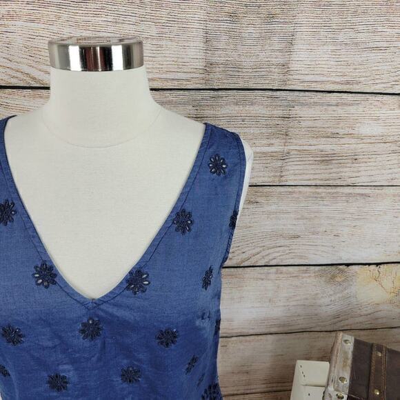 NWT Ecru Bardot Tank Navy Blue‎ Embroidered Eyelet Indigo Small - Picture 7 of 10
